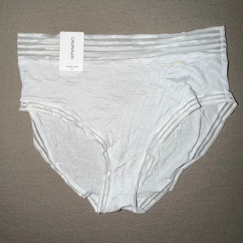 Calvin Klein‎ Modern Brief White Comfort Stretch Lace Trim Women's XS NWT